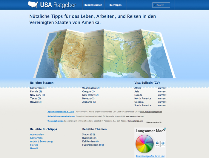 Screenshot of the USA Ratgeber Website